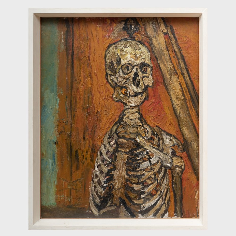 Skeleton with Orange Background by John Bratby