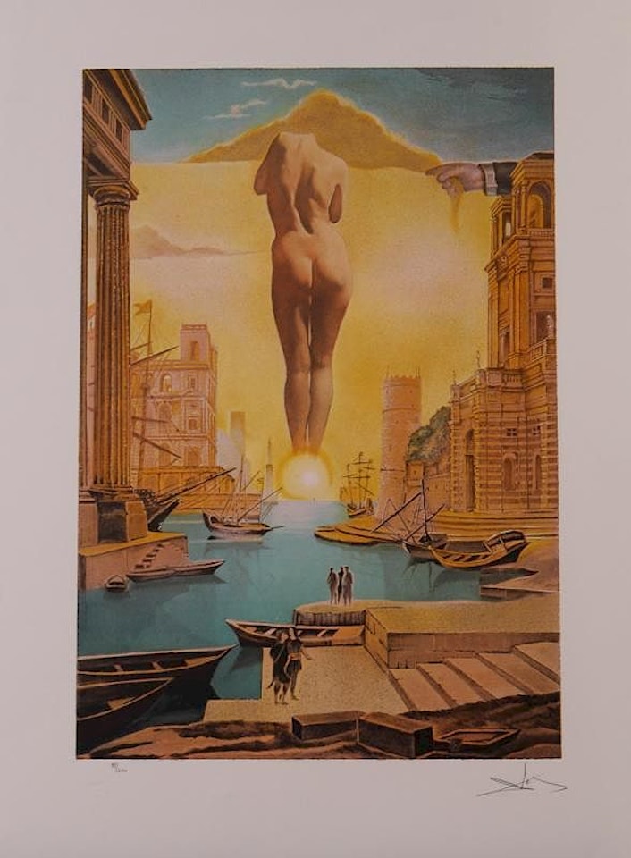 DALI'S HAND DRAWING BACK THE GOLDEN FLEECE IN THE FORM OF A CLOUD TO SHOW GALA, COMPLETELY NUDE, T by Salvador Dali