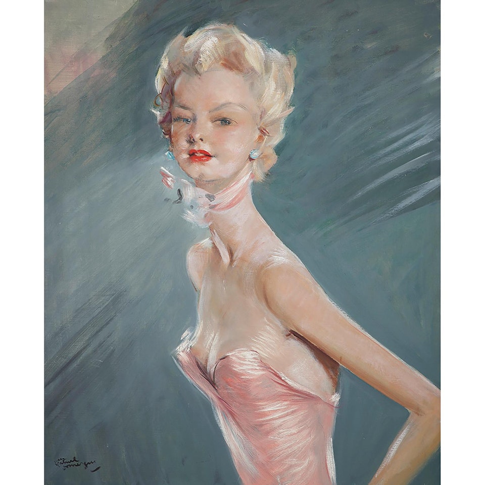 PORTRAIT DE FEMME AU BUSTIER ROSE by Jean Gabriel Domergue