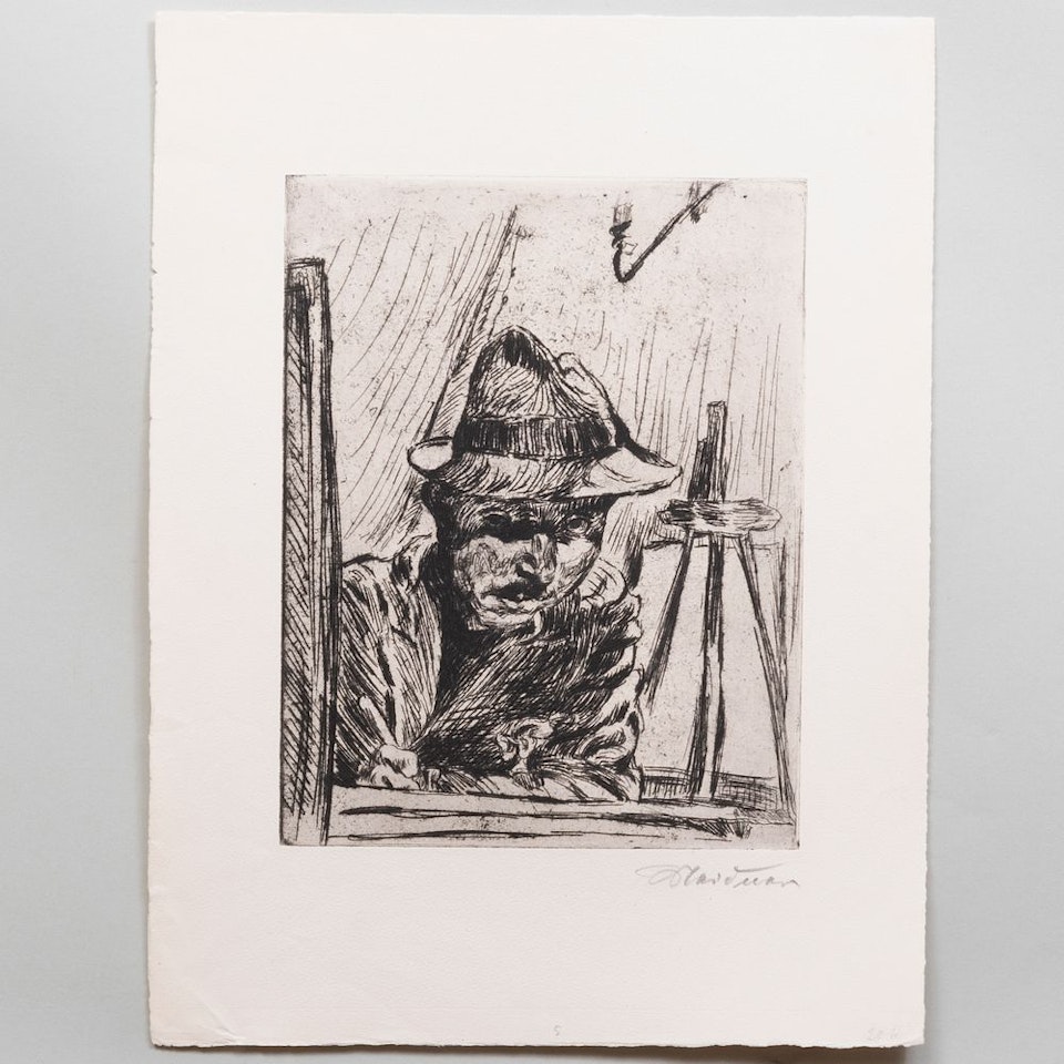 Self-portrait drawing with hat by Ludwig Meidner