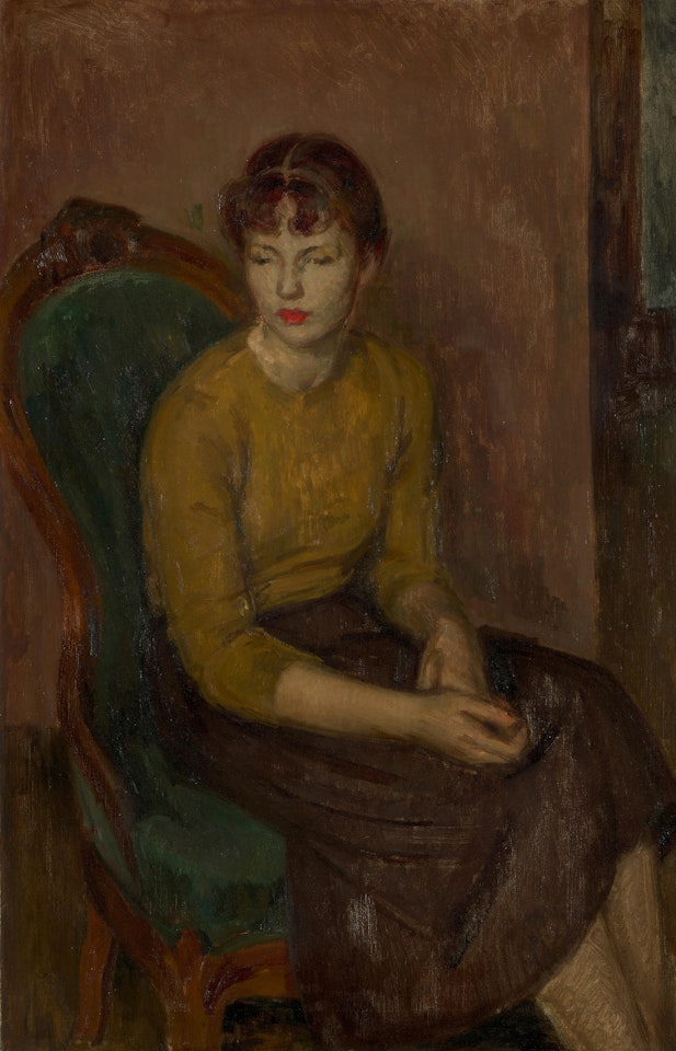 Seated Girl on a Green Chair  by Louis Ritman
