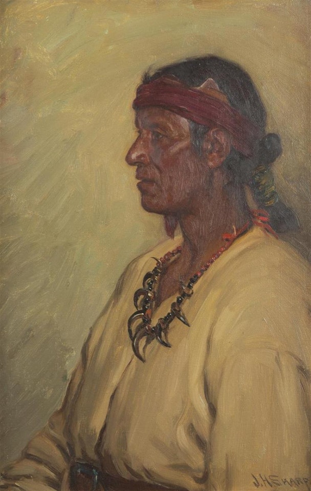 "Strong Left Hand (Hosea - Taos)", portrait of a Native American man in profile by Joseph Henry Sharp