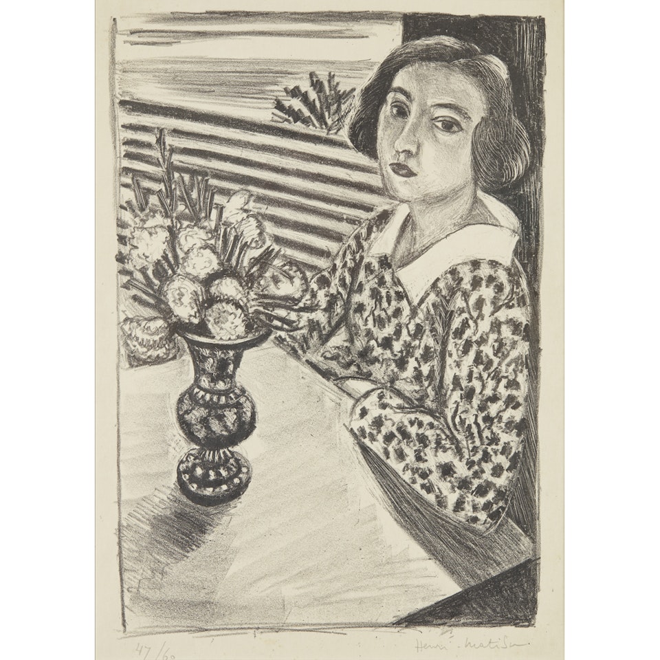 SEATED YOUNG WOMAN WITH A BOUQUET OF FLOWERS by Henri Matisse