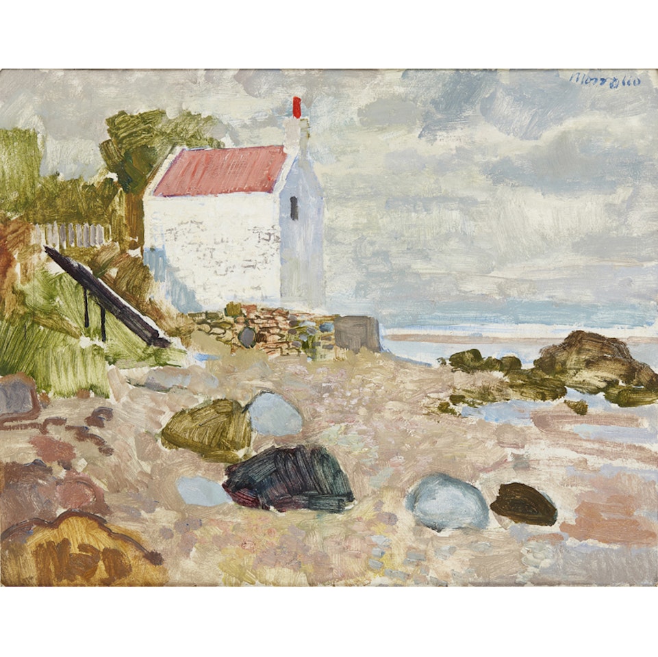 BEACH WITH WHITE TOWER by Alberto Morrocco