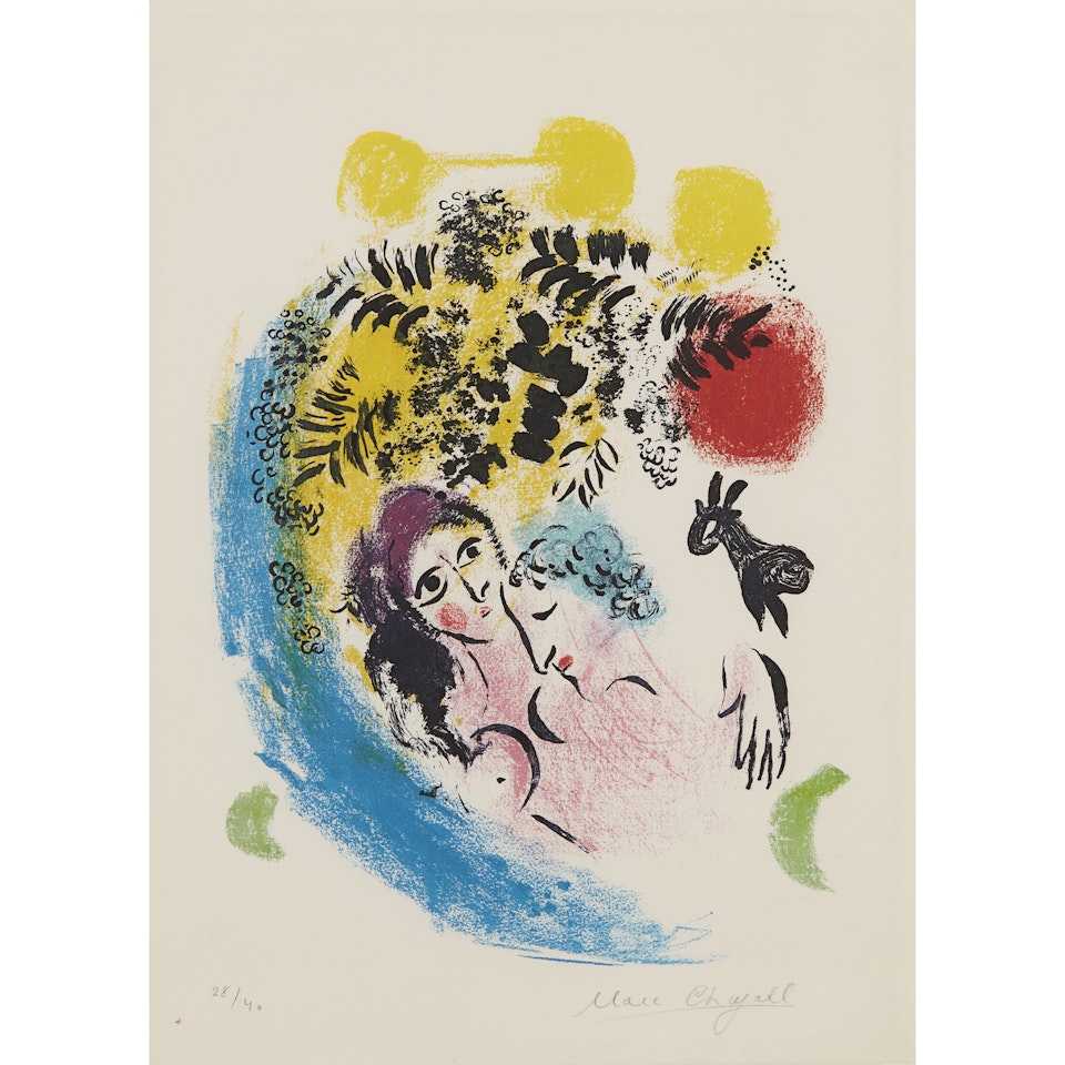 LES AMOUREUX AU SOLEIL ROUGE by Marc Chagall