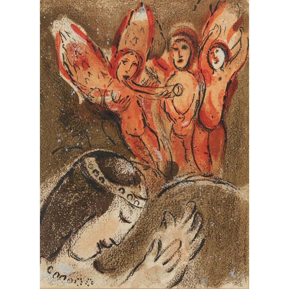 SARAH AND THE THREE ANGELS - 'FROM 'DRAWINGS FOR THE BIBLE' by Marc Chagall