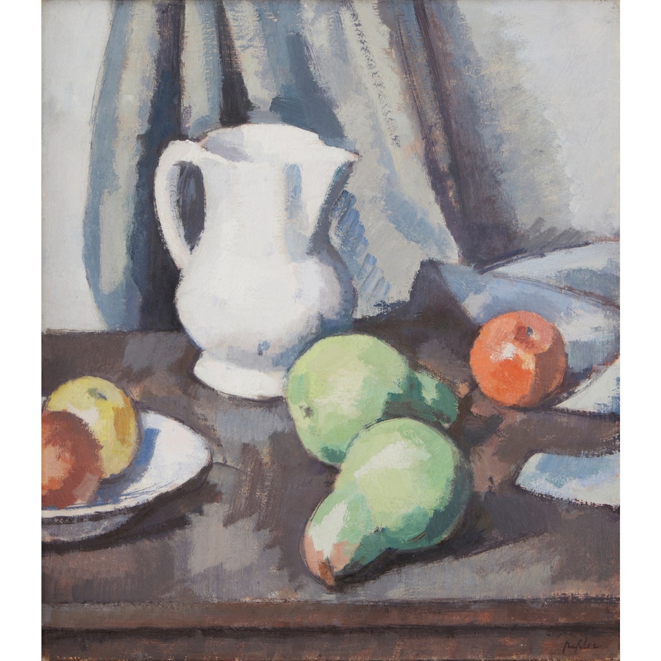 STILL LIFE WITH WHITE JUG AND PEARS by Samuel John Peploe