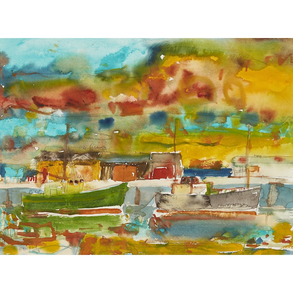 BOATS IN HARBOUR by John Bellany