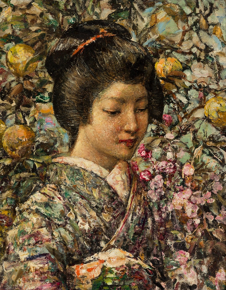 JAPANESE GIRL WITH PEACHES by Edward Atkinson Hornel