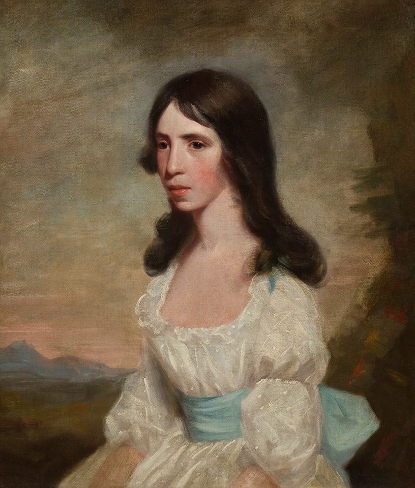PORTRAIT OF MISS MAITLAND IN WHITE DRESS WITH BLUE SASH by Henry Raeburn