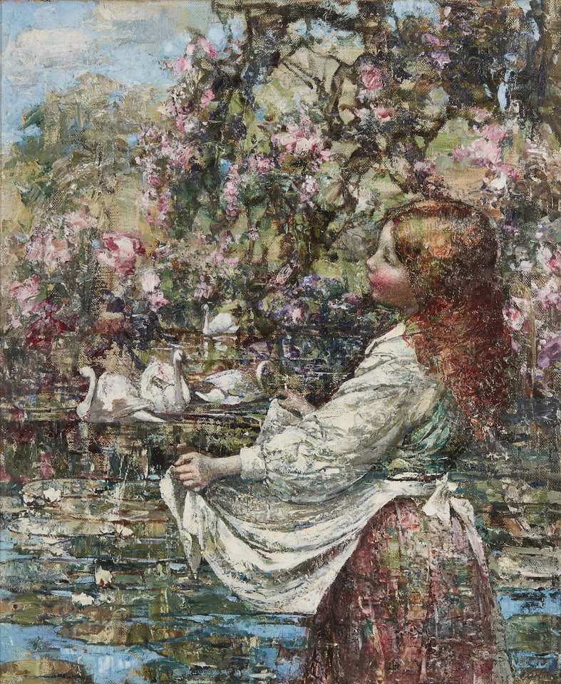 FEEDING THE SWANS by Edward Atkinson Hornel
