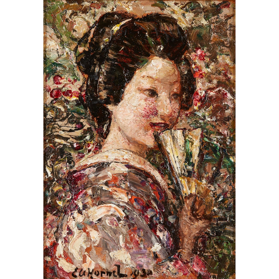 JAPANESE GIRL WITH FAN by Edward Atkinson Hornel