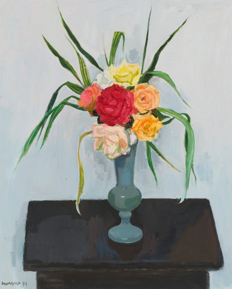 ROSES ON A BLACK TABLE by Alberto Morrocco