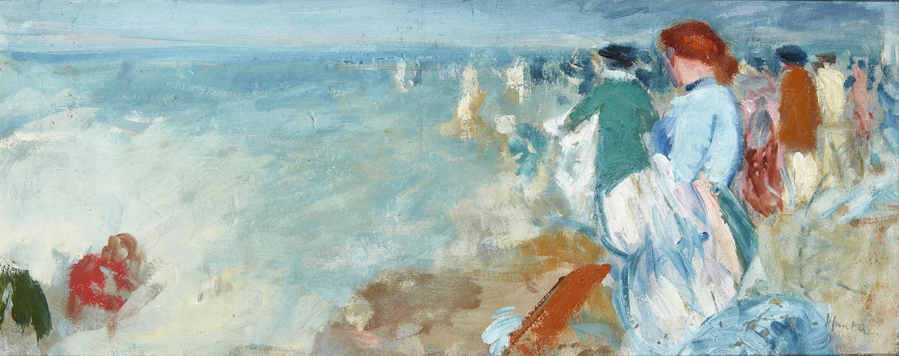 ELEGANT FIGURES ON THE BEACH by George Leslie Hunter