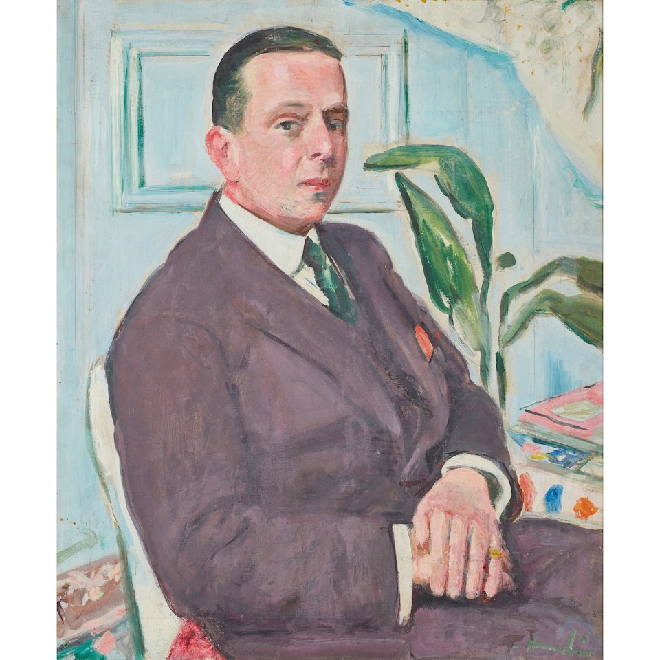 HALF LENGTH PORTRAIT OF A SEATED MAN by George Leslie Hunter