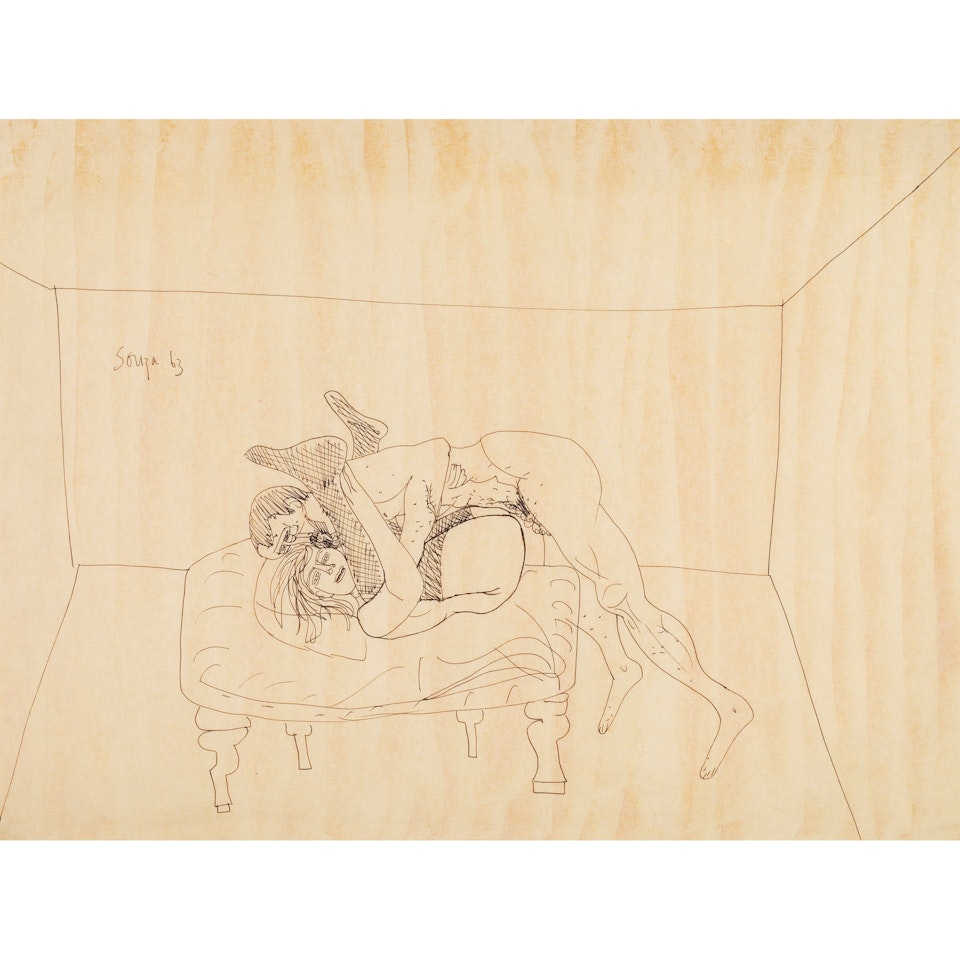 Folio of Four Erotic Drawings; comprising Lovers; Lovers; Lovers by Francis Newton Souza