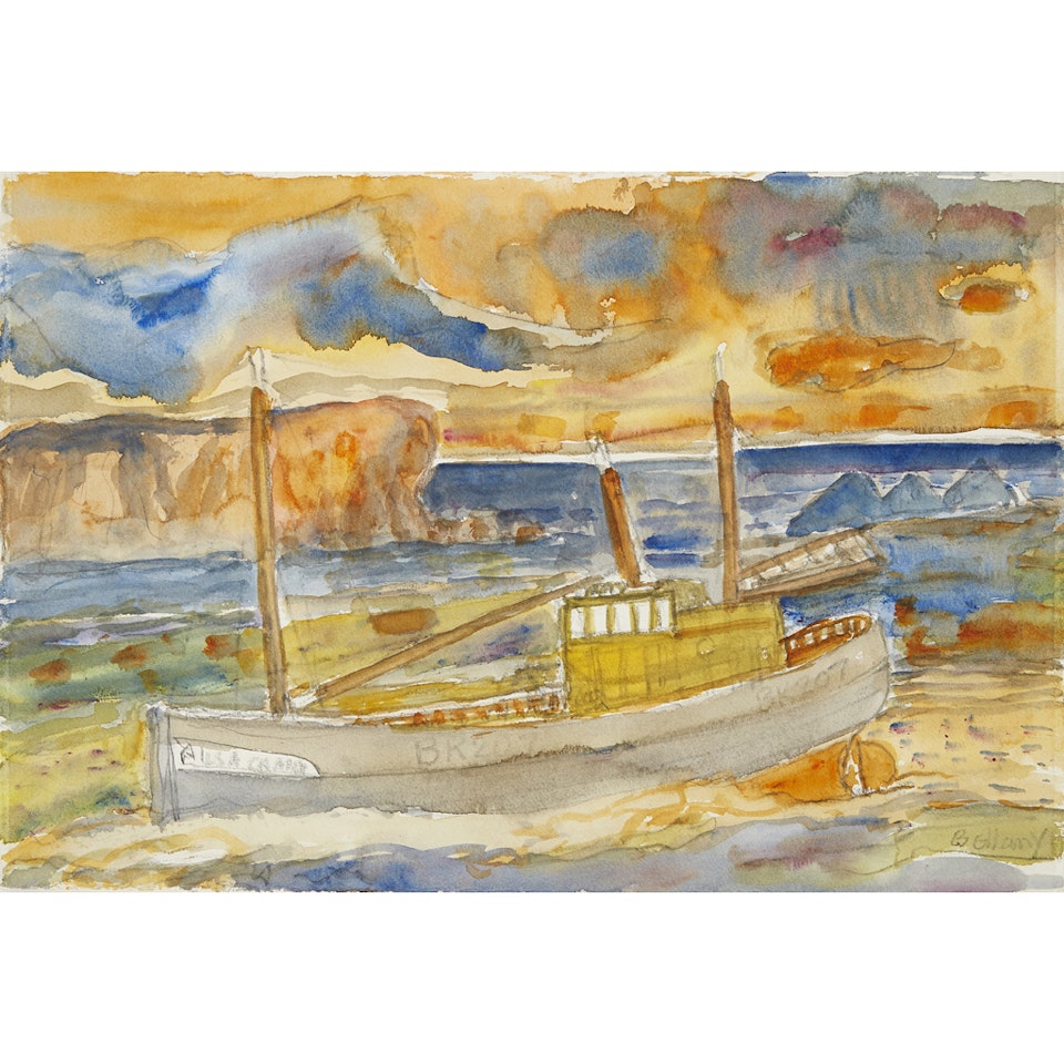 THE 'AILSA CRAIG' AT HARBOUR by John Bellany