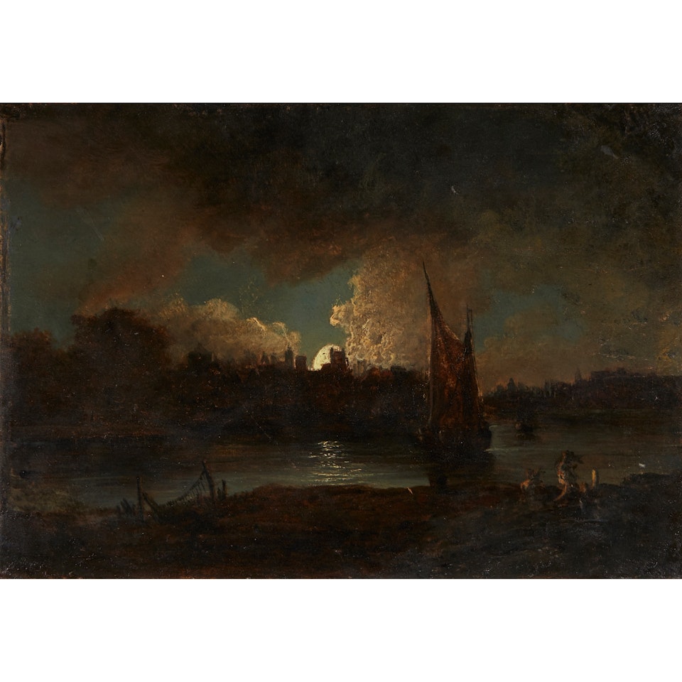 A MOONLIT RIVER LANDSCAPE by Dutch School
