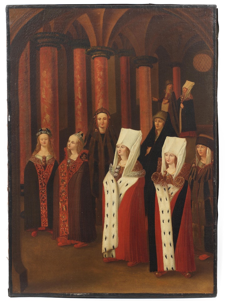 A feast scene; and Elegant ladies in an interior (2) unframed by German School