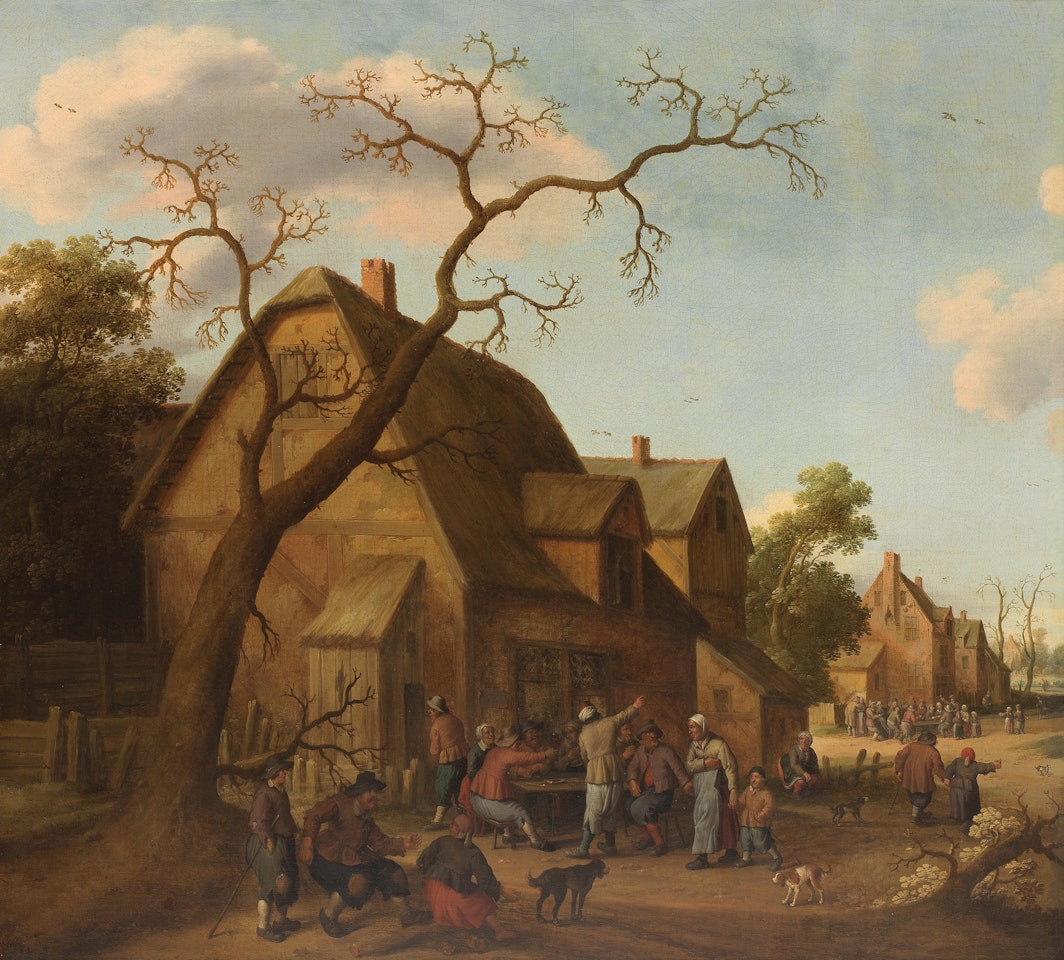 Figures merrymaking outside a tavern by Joost Cornelisz Droochsloot