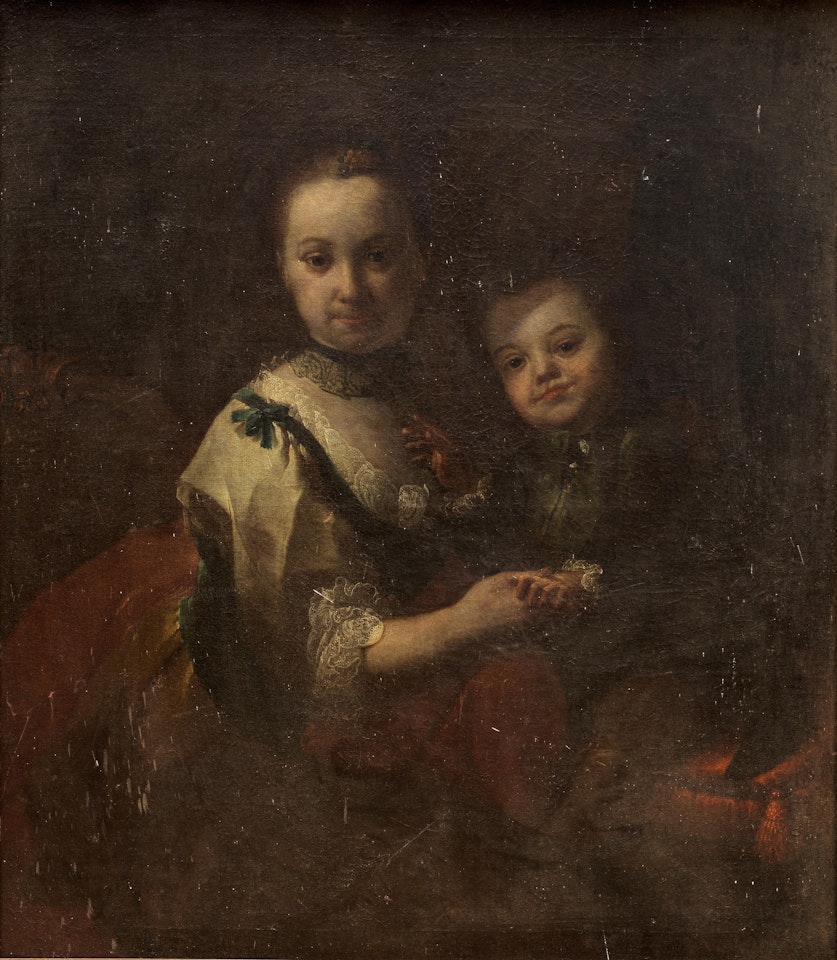 Portrait of a lady and her child by English School