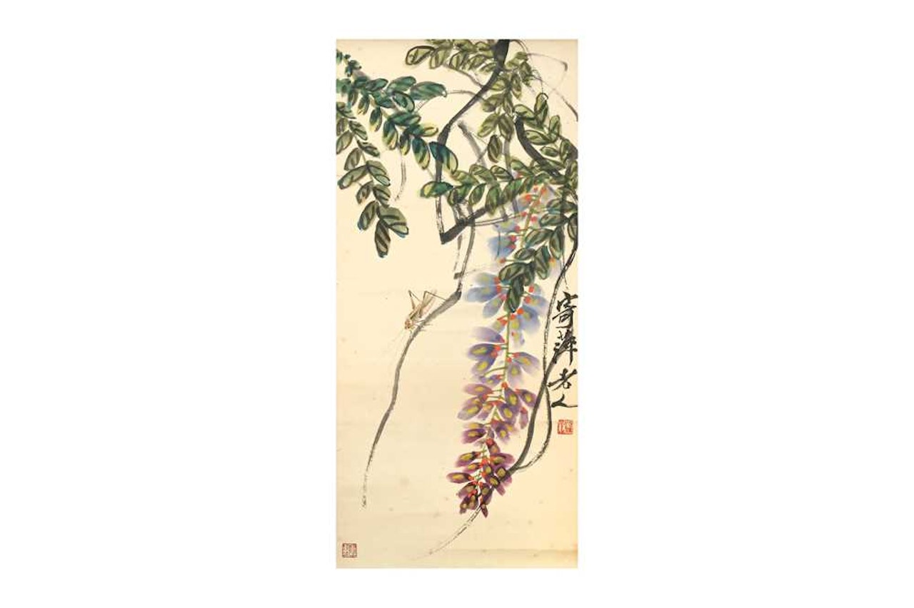 Grasshopper and wisteria by Qi Baishi