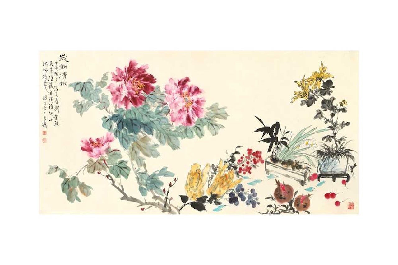 Still life with peonies by Wang Xuetao