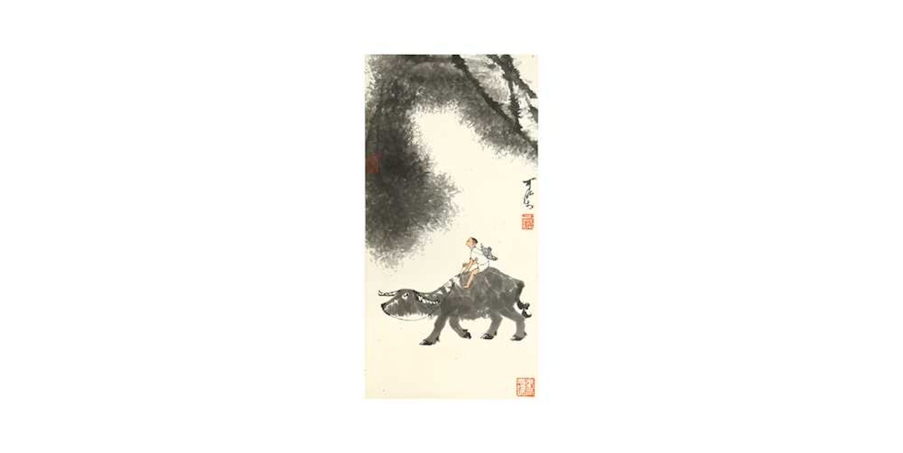 Boy and water buffalo by Li Keran