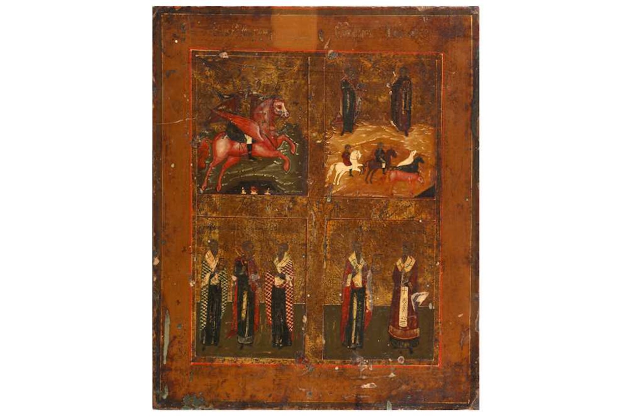 Four Part Icon and Saint Alexei by Russian School