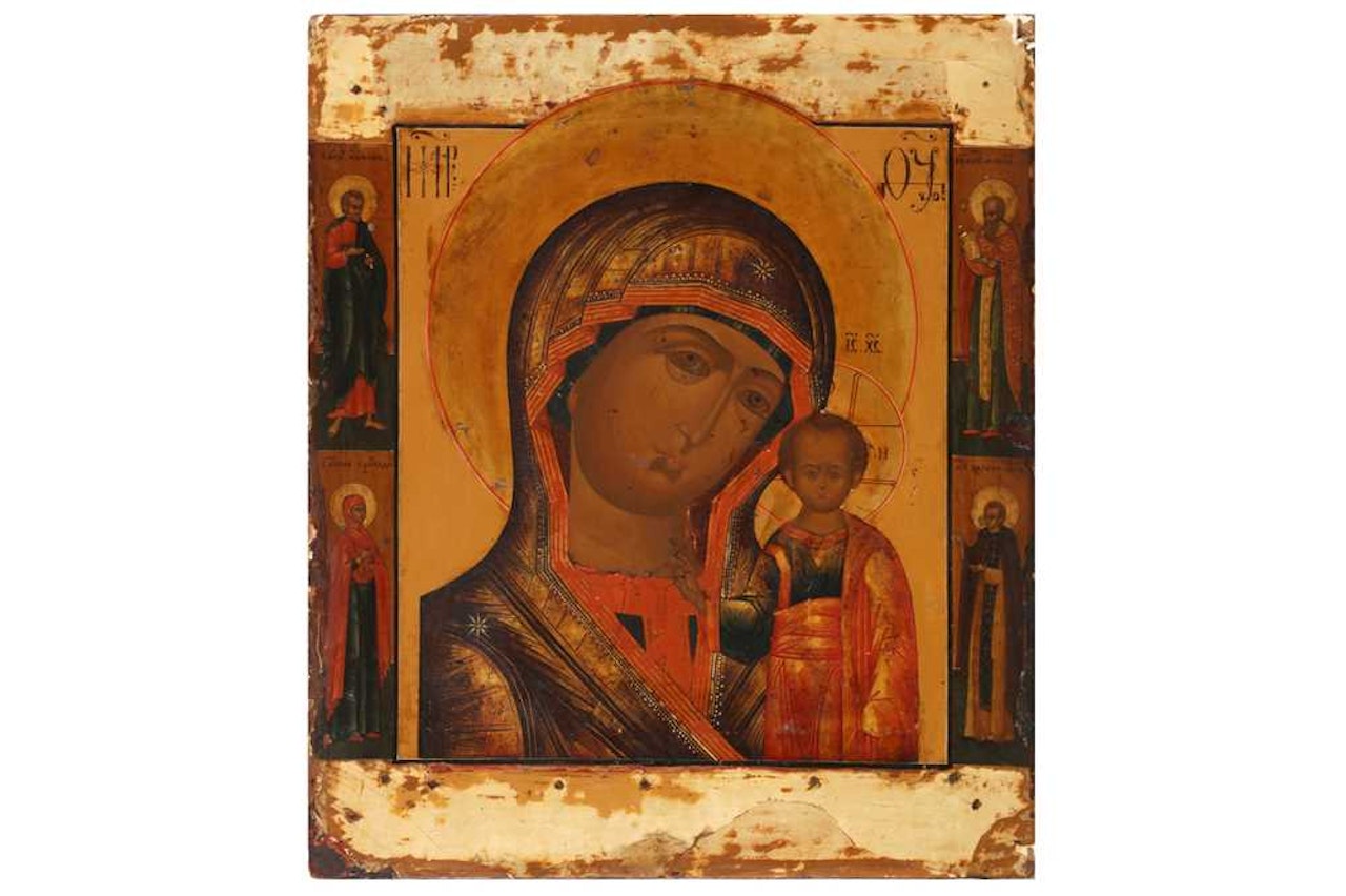 Virgin of Kazan (Kazanskaya) with Four Saints: Saint Jacob, Saint Anna, Saint Galaktion and Saint Mocius by Russian School
