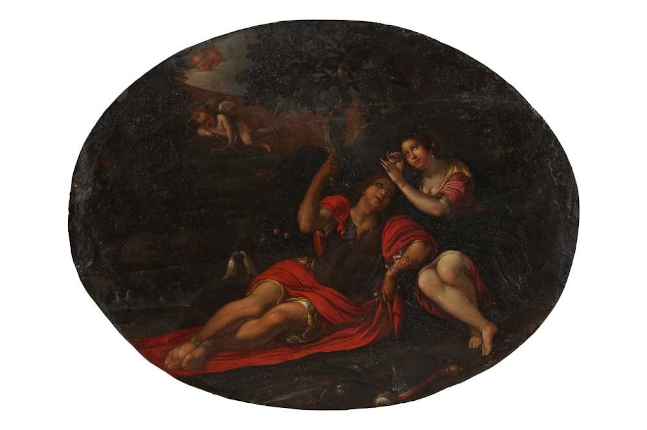 Rinaldo and Armidaoil on copper by BOLOGNESE SCHOOL