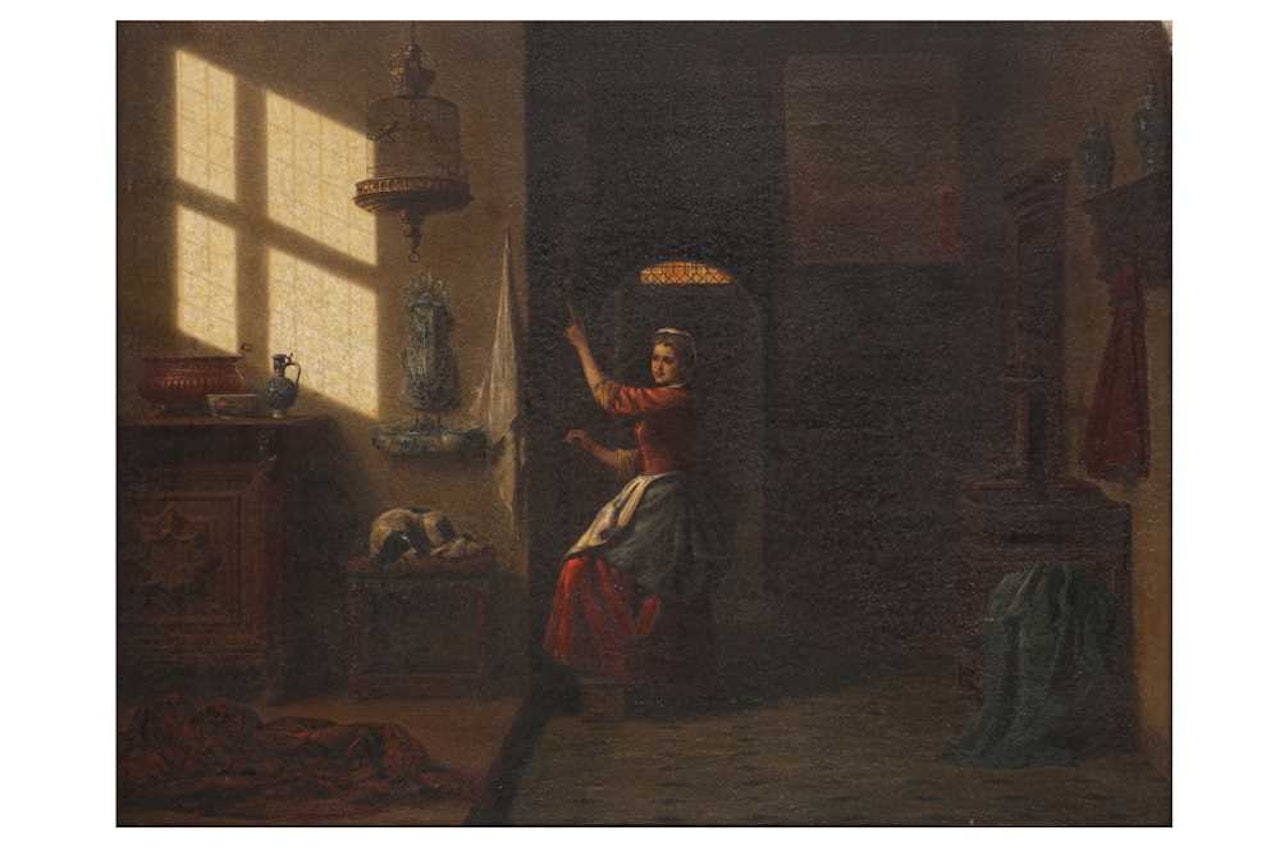 Lady in an interioroil on canvas49 by Hendrik Heyligers