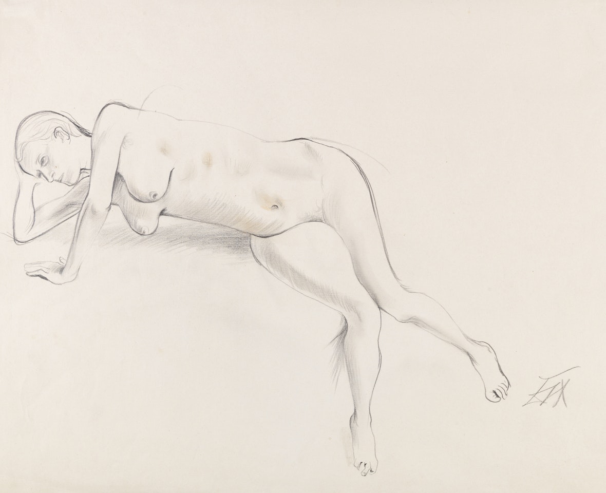 Liegender Akt, auf Ellbogen gestützt by Otto Dix
