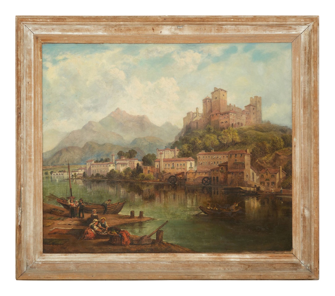 View of Mountain Town with Fisherfolk by Continental School