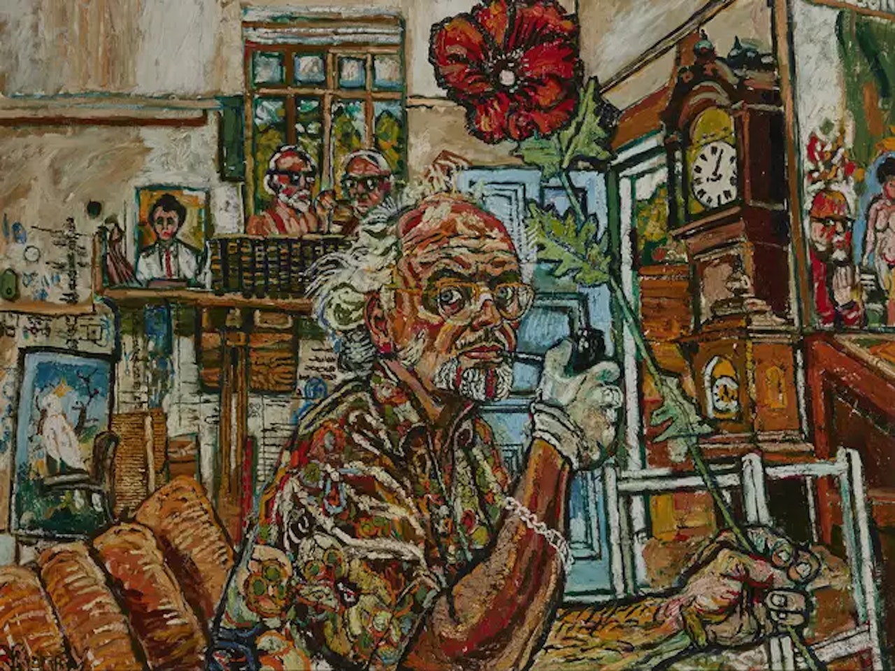 Self-portrait with a poppy by John Bratby