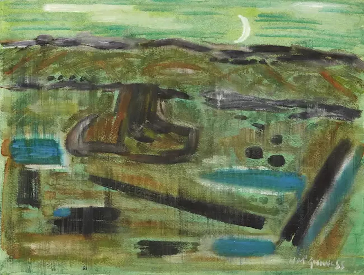 Moonlight bog landscape by Norah McGuinness