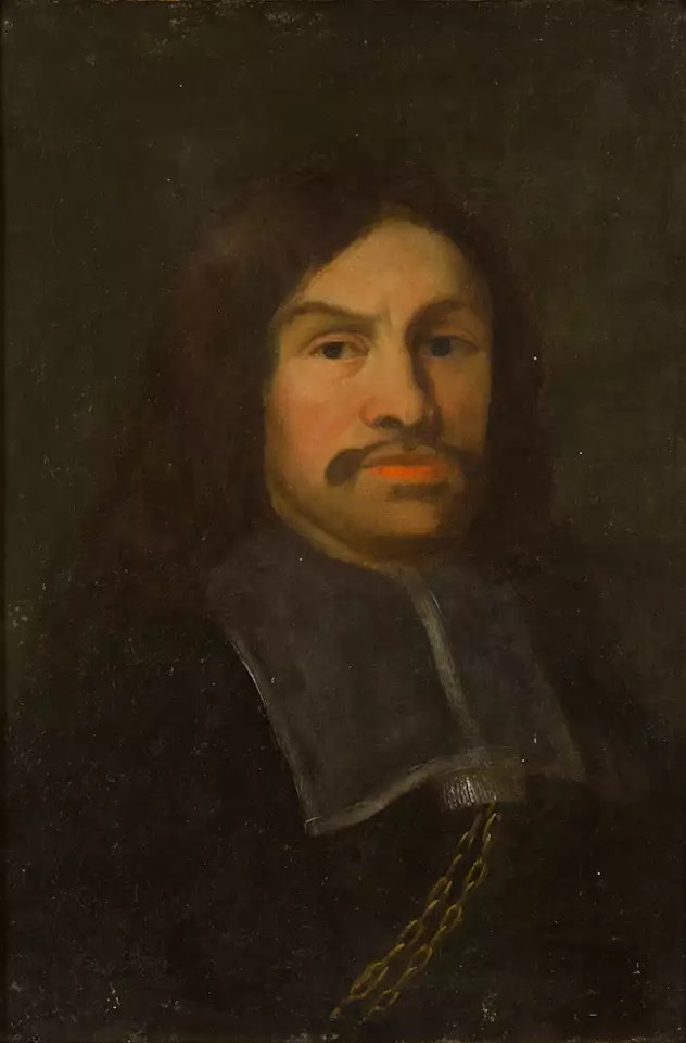 Portrait of a gentleman, bust-length, with a moustache, and wearing a long Louis XIII collar with chain by French School