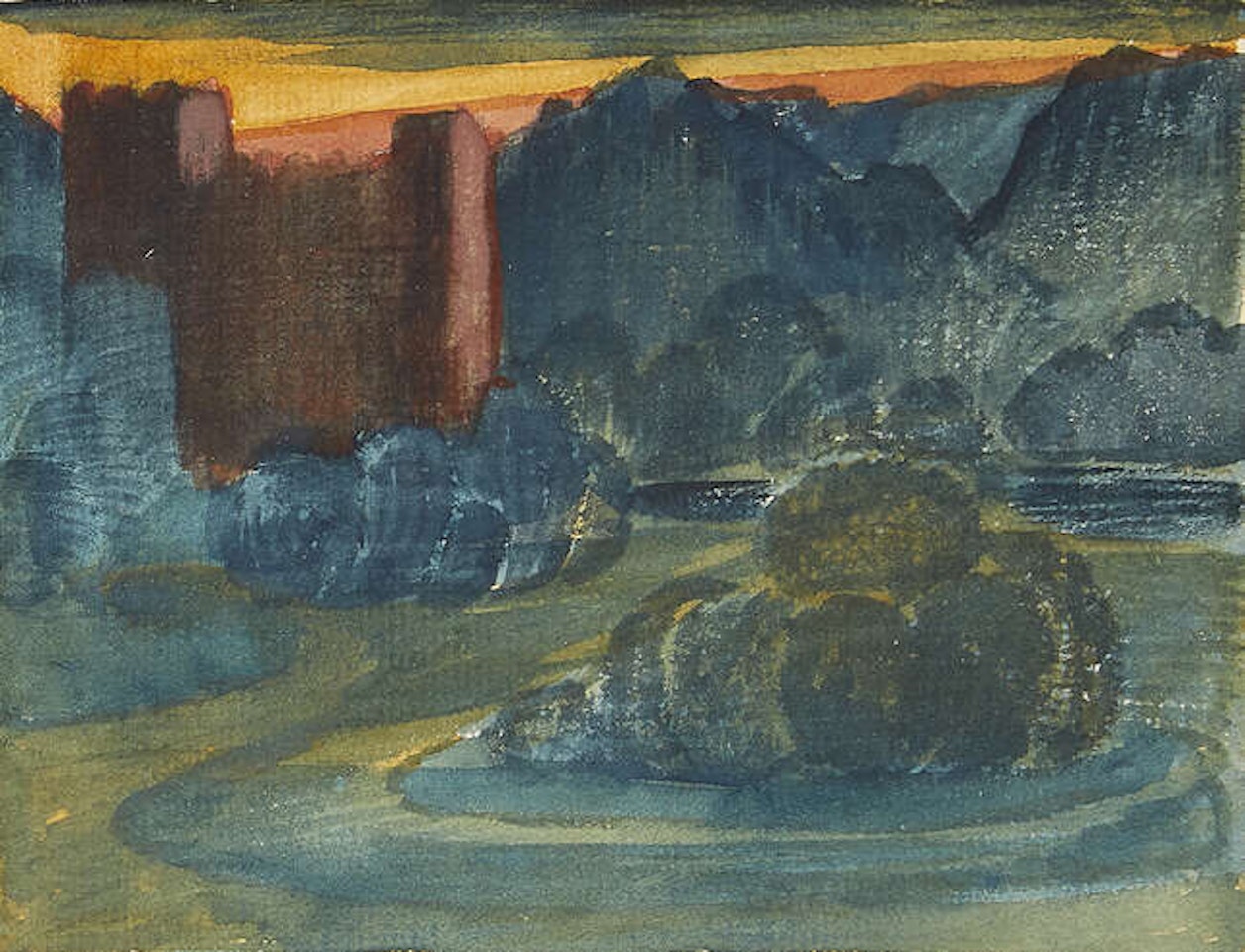 A Lakeside Castle at Sunset by Edward Coley Burne-Jones
