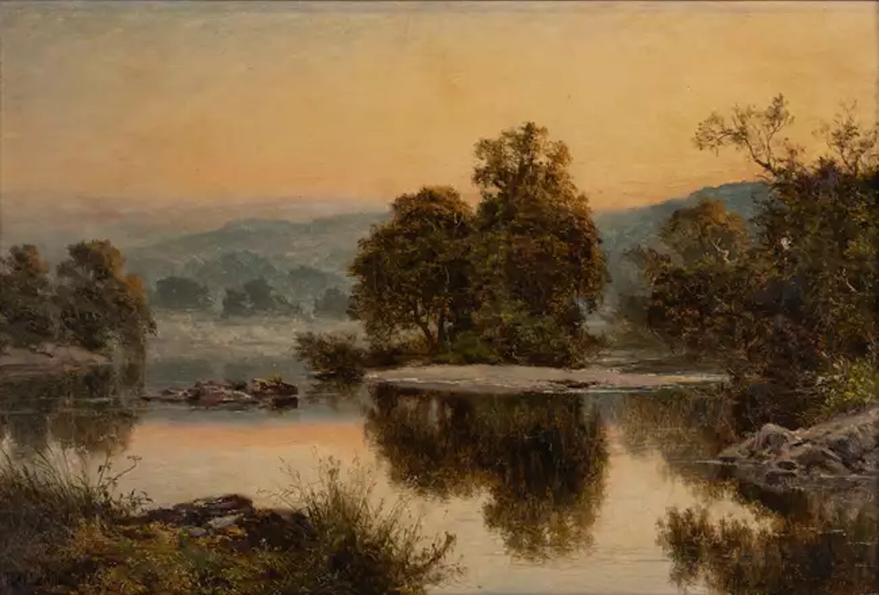 A river landscape by Benjamin Williams Leader