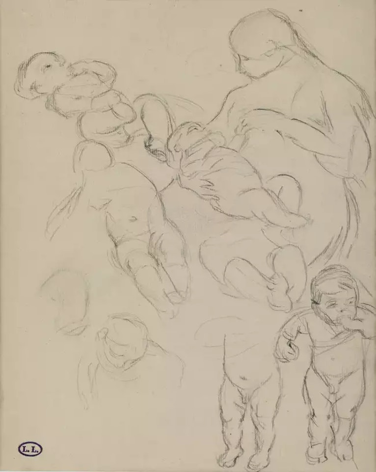 Study of a nursing mother and infants in different positions by Léon Augustin Lhermitte