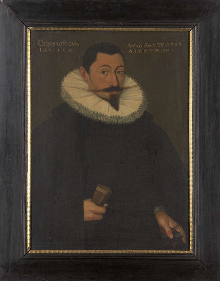 Portrait of Christoff zum Lamm, half-length, with stiff white collar and black coat, aged 39 years by German School