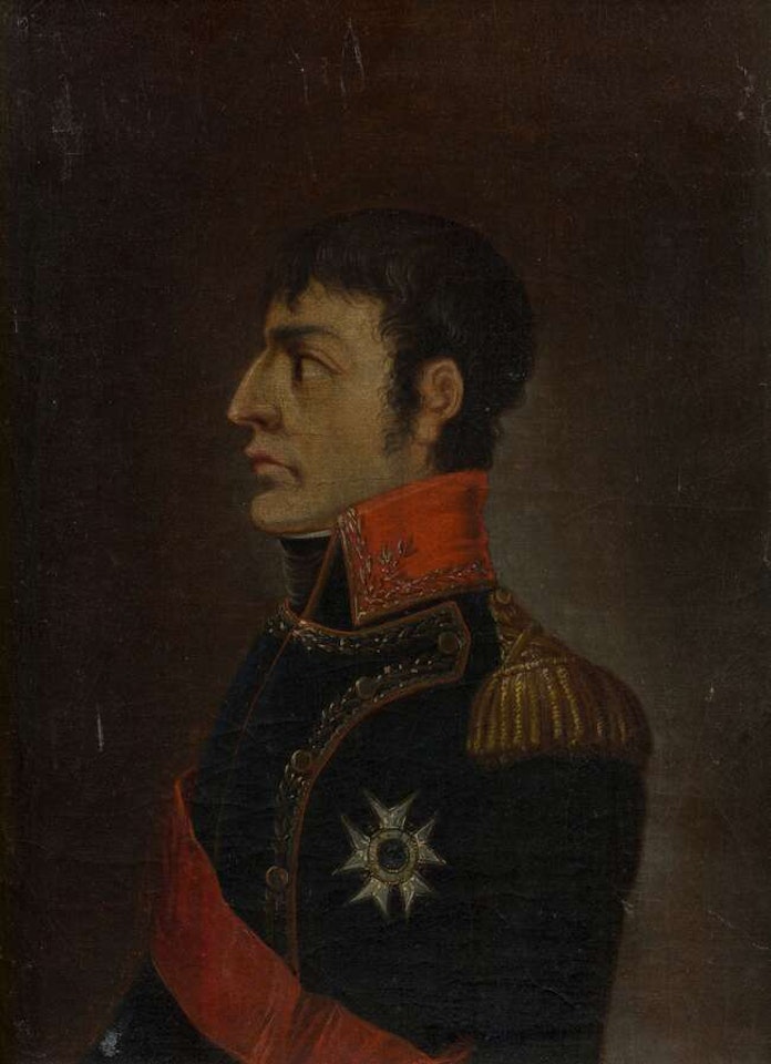 Portrait of Emperor Napoleon I, bust-length, standing in profile to the left, wearing the National Order of the Legion of Honour by English School