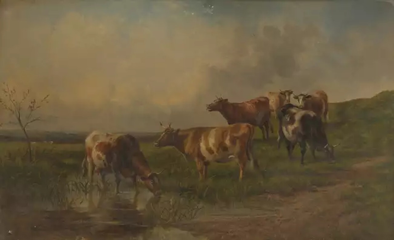 Cattle in a meadow by Thomas Sidney Cooper