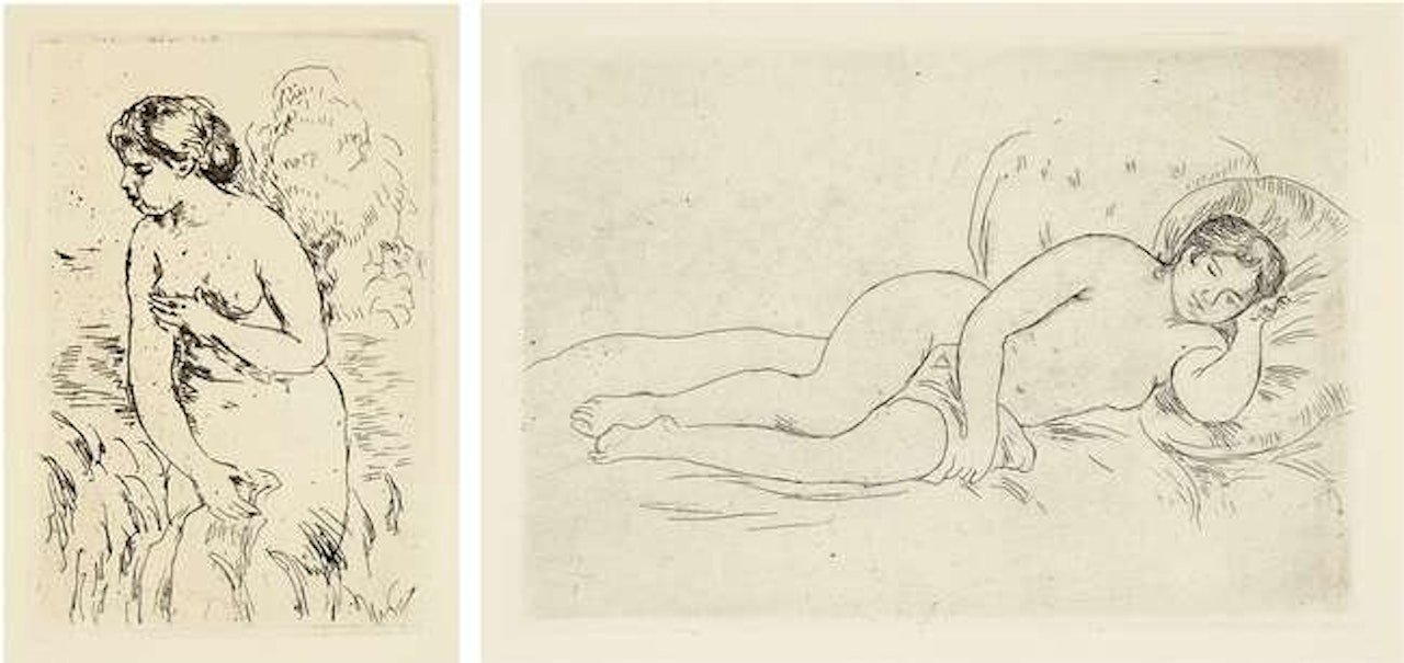 Femme Nue Couchee and Baigneuse Debout a Mi-jambes [Delteil 14 & 23], & 1910 by Pierre-Auguste Renoir