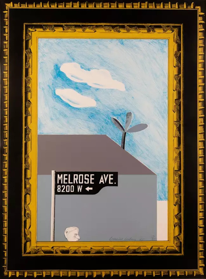 Picture of Melrose Avenue in an ornate gold frame (from: A Hollywood Collection by David Hockney