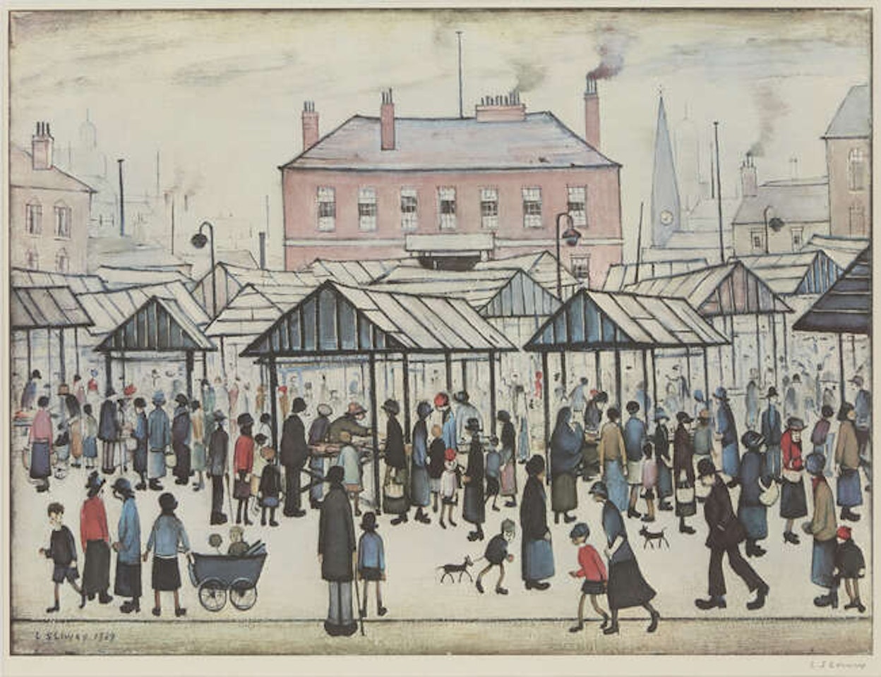 Market scene in a Northern town by Laurence Stephen Lowry