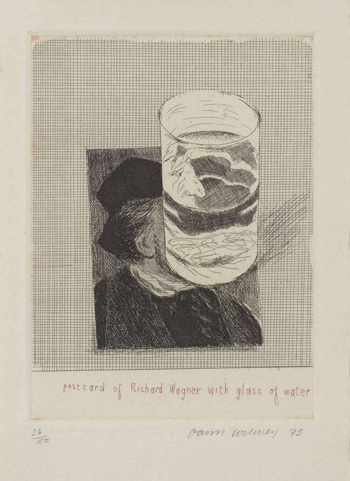 Postcard of Richard Wagner with a Glass of Water [SAC 154] by David Hockney