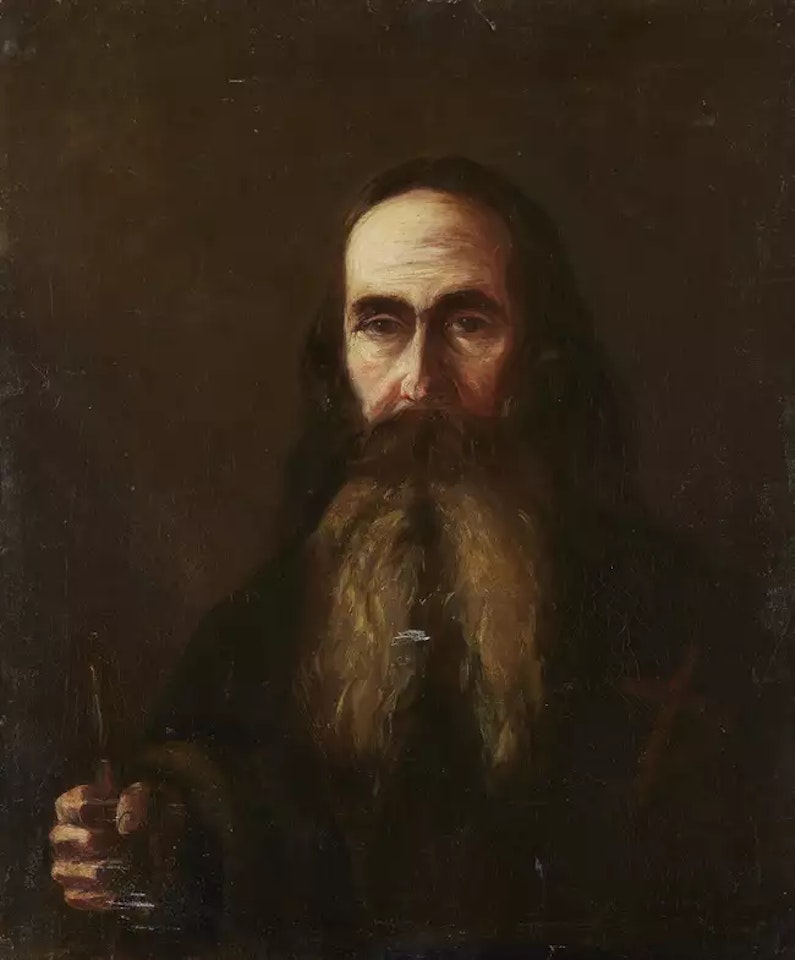 Portrait of a bearded man holding a stick by Russian School