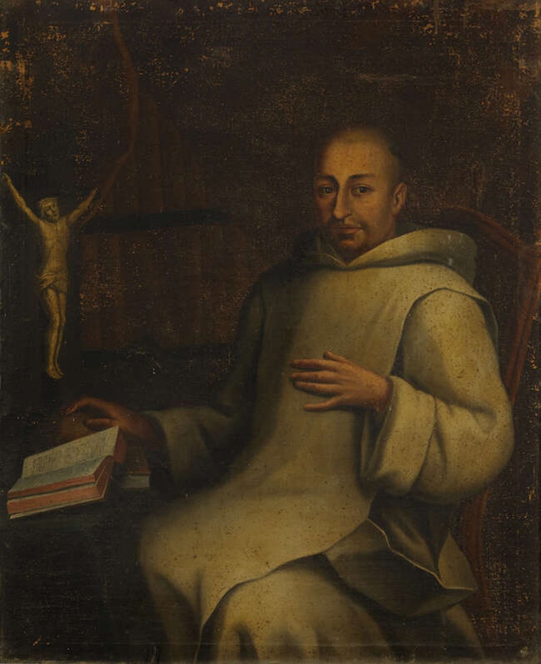 Portrait of a Dominican friar seated three-quarter length turned to the left holding a book by Italian School