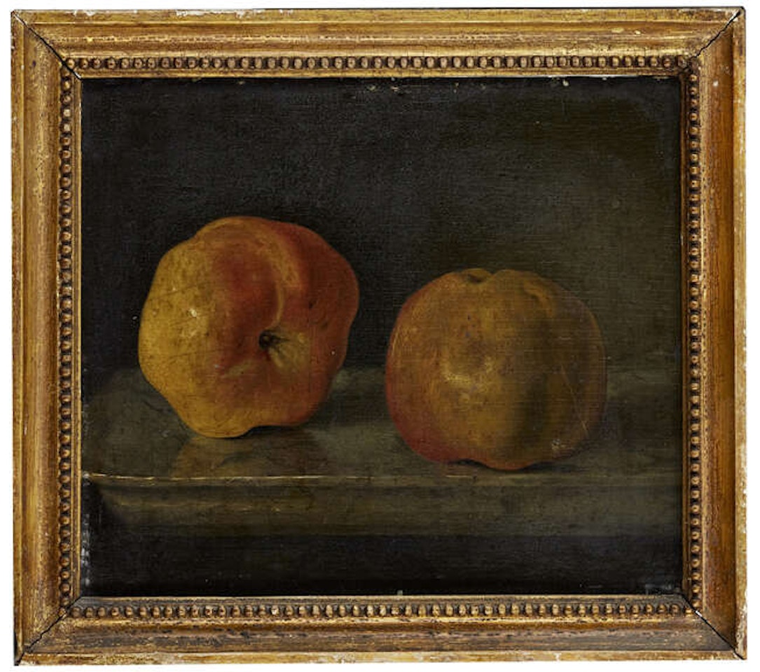 Two peaches on a ledge by French School